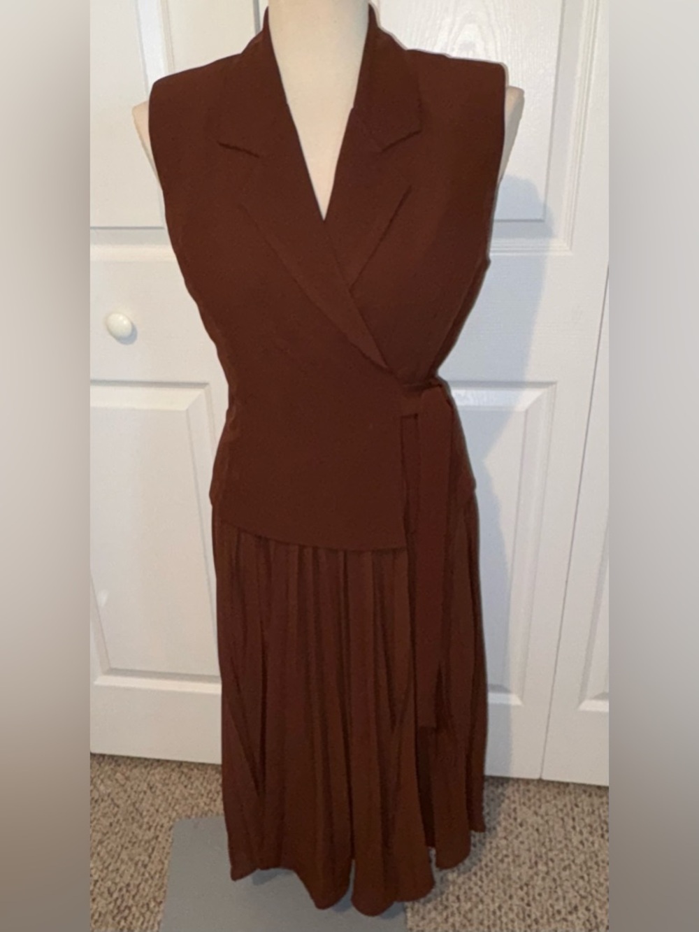 Astr Sleeveless Wrap Midi Dress in Rich Brown
